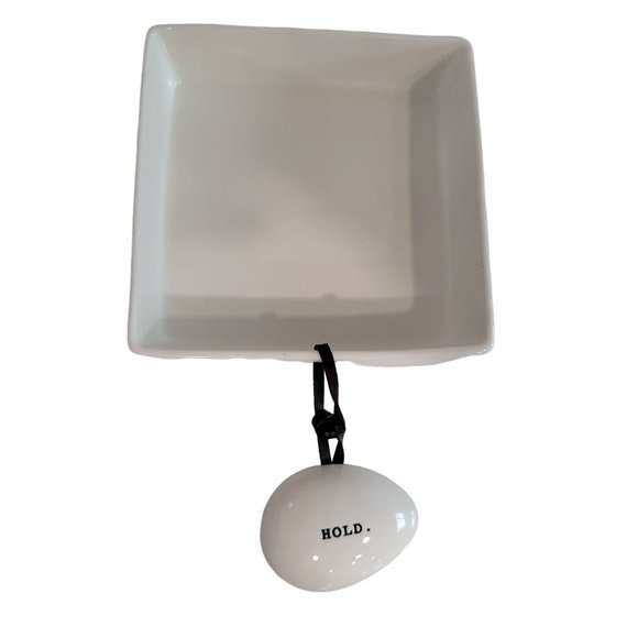 Rae Dunn 6.5" Stoneware Napkin Holder with "HOLD" Weight White #19551 - Picture 7 of 8